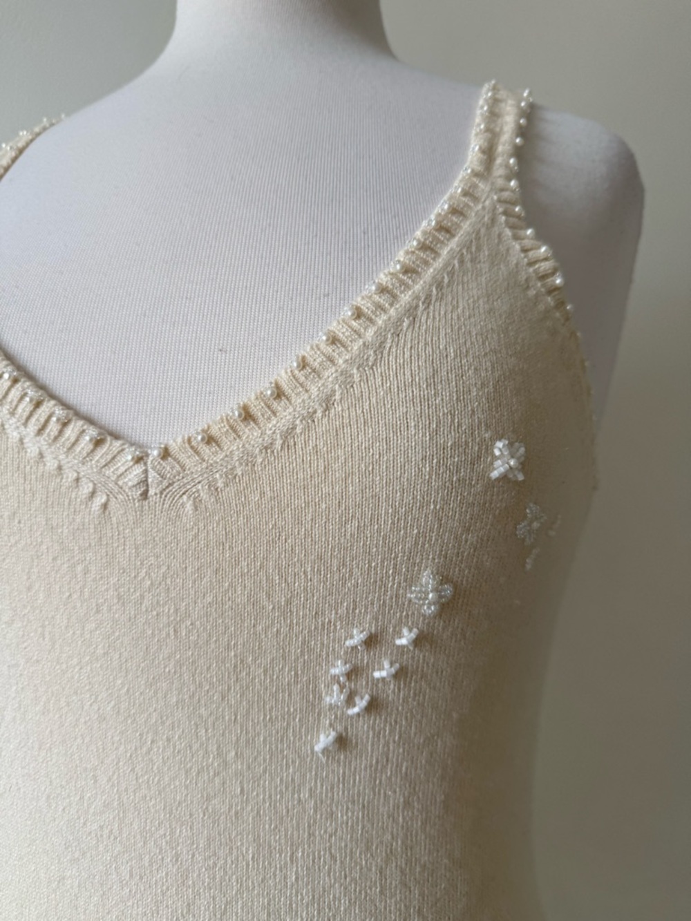 Barney Cheng Knit Tank Cream Embellished Beaded Y2K Soft Girl - Picture 3 of 7